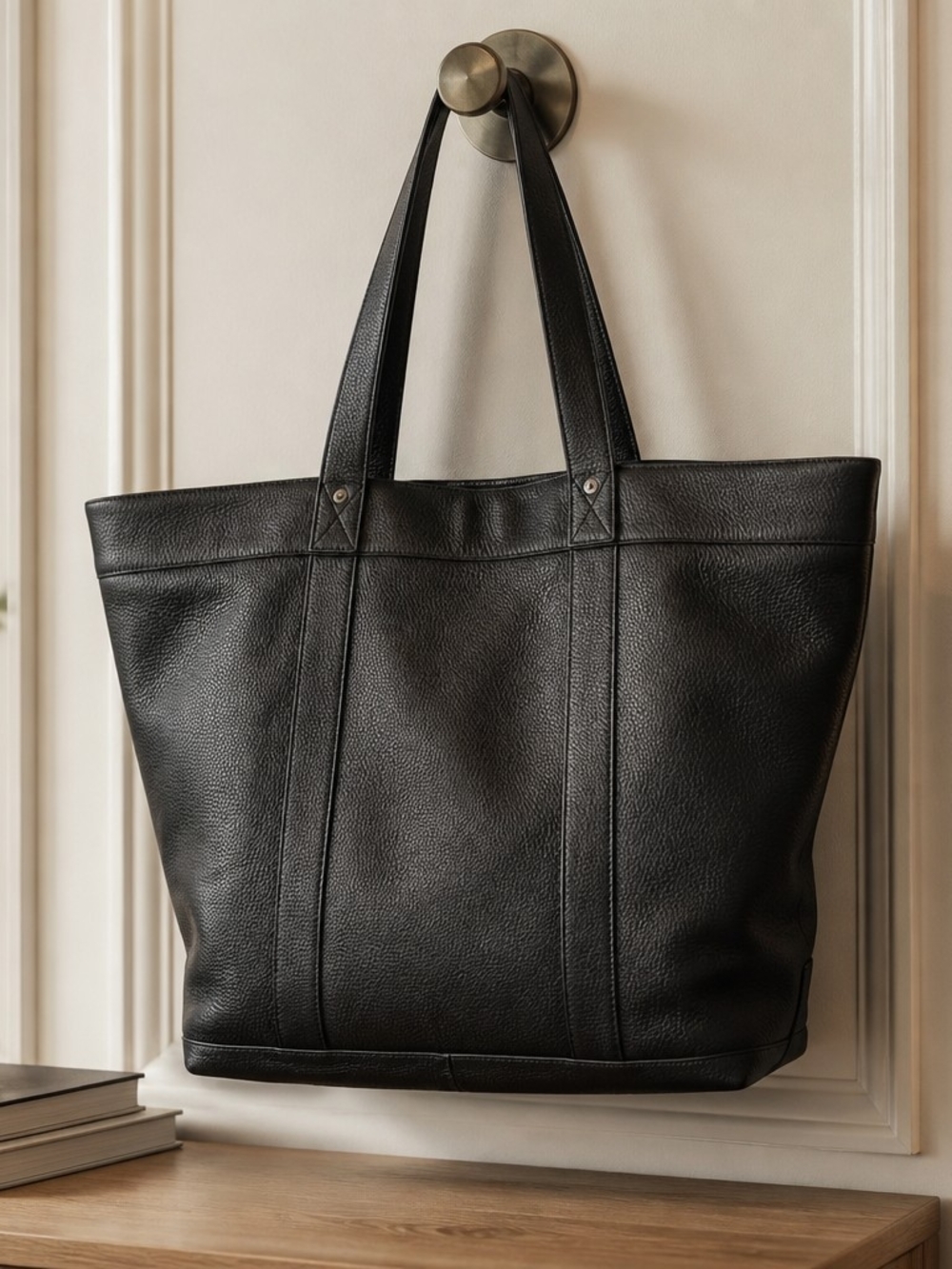 Banana Republic Lg Brown Pebbled Leather Tote Bag Work, Travel - Picture 5 of 13